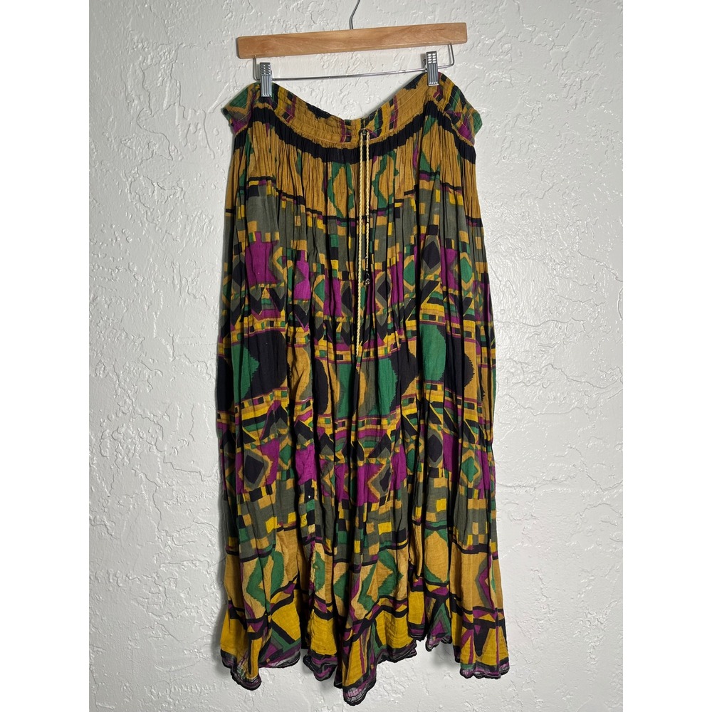 Just Class Vintage Cotton Broomstick Maxi Skirt Large‎ Geometric Tribal Print
